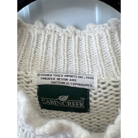 Vintage 80s Cable Knit Pullover Sweater Womens Medium White Grannycore Coquette - Picture 3 of 6